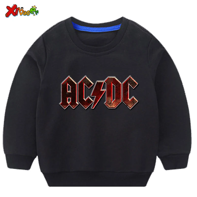 Детские толстовки ACDC мальчиков; модный свитер; белый Хлопковый пуловер для девочек; Новинка; пуловер; футболка; Осенняя толстовка с длинными рукавами для малышей - Цвет: sweatshirt black