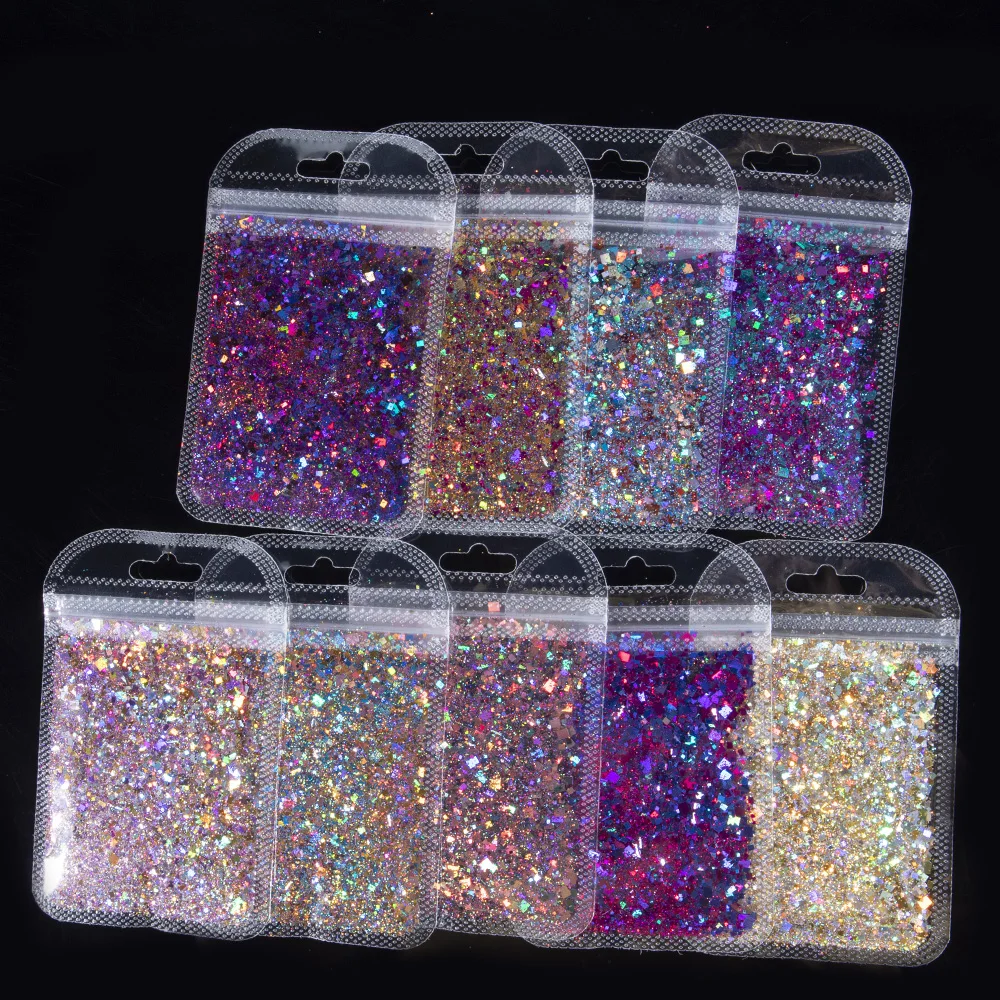 1 Bag Glitter Nail Art Sequins Holographic Rectangle Mix Shape Hexagon Manicure Nails Art Decorations Makeup Face Powder Flakes nail powder nail glitter nail decoration nail decorations nail flakes