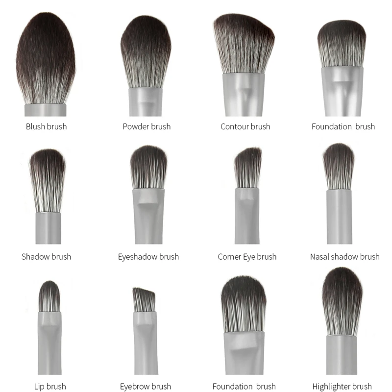 Massaller 12pcs Sub grey Professional Use Makeup Brushes Set Large Powder Foundation Blush Brush Lip Eye 5