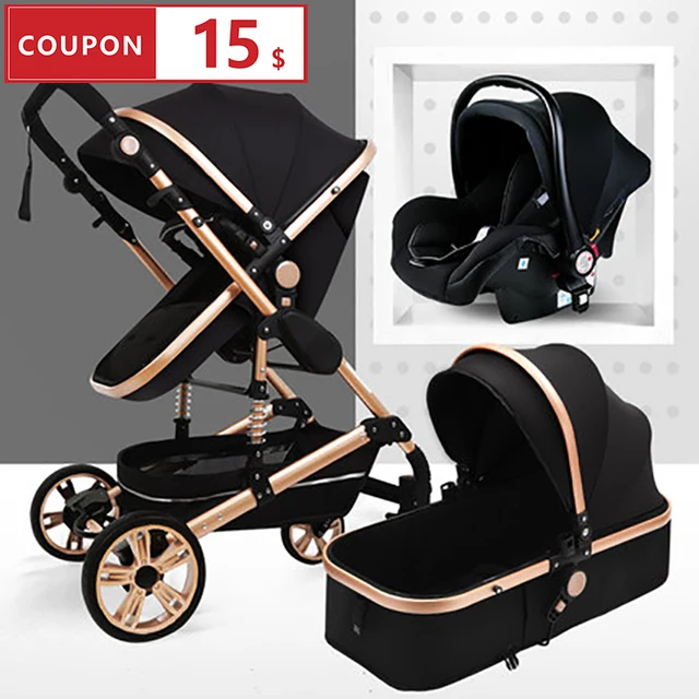 $US $261.69  Fast shipping stroller 3 in 1 High landscape baby carriage with car seat safety basket trolley bran