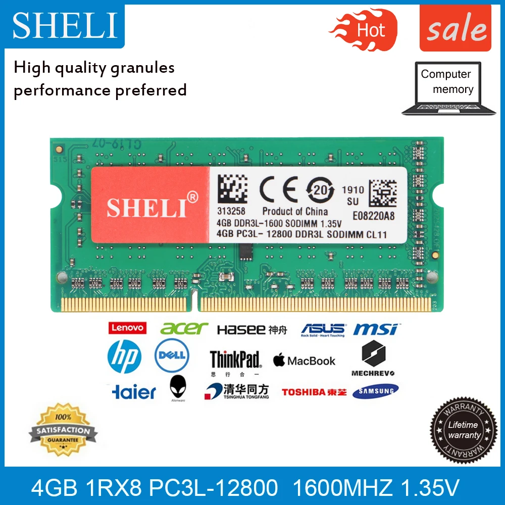 Шели 4 Гб 1Rx8 PC3L 12800S DDR3L 1600 МГц 204pin 1 35 V sodimm ОЗУ памяти ноутбука|Оперативная память| |