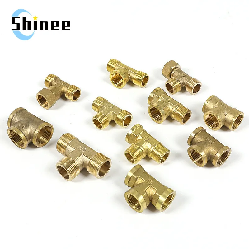 Pipe Fitting 1Pc Pneumatic Brass Male-Female Thread Conversion 1/8" 1/4" 3/8" BSP Tee Type Copper Water Oil Gas Adapter