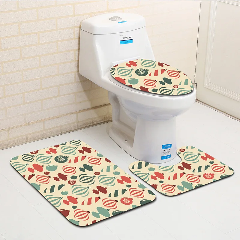 E011 Zeegle Christmas Bathroom Rug Set Anti Slip Bathroom Carpets Absorbent Toilet Pedestal Rug Foot Mat Washable 3pcs Toilet Set - Цвет: E011