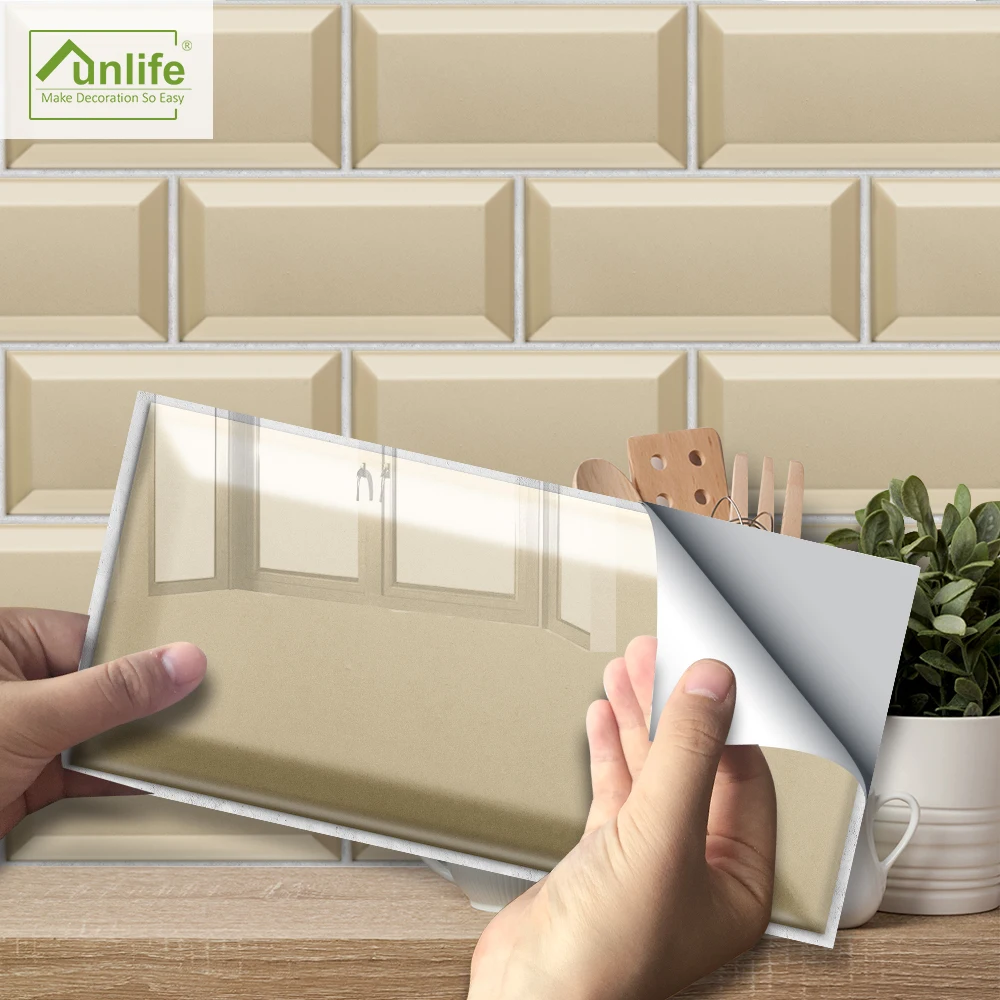 

Funlife Eco-friendly Waterproof PVC 20x10cm Beige Marble Self-adhesive Wall and Tile Stickers For Bathroom and Toilet's Decors