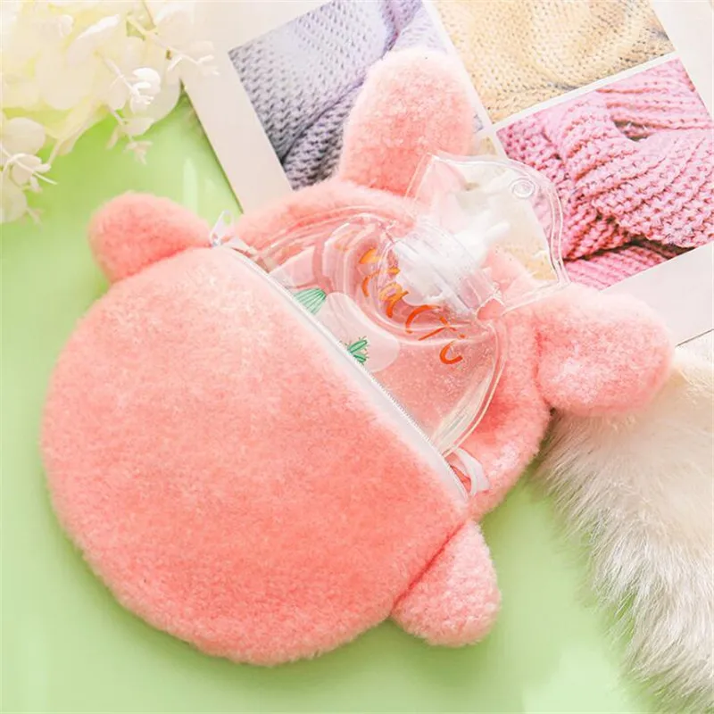 Winter Cartoon Animal Hot Water Bottle PVC Stress Pain Relief Therapy Hot Water Bag with Knitted Soft Cozy Cover Hand Warmer 1pc