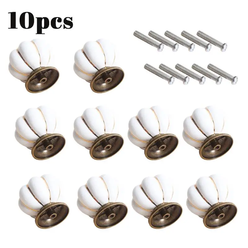 

10pcs Round Pumpkin Cabinet Furniture door Knobs Drawer Pull Handle Kitchen Cabinet Cupboard Wardrobe White Door Handle