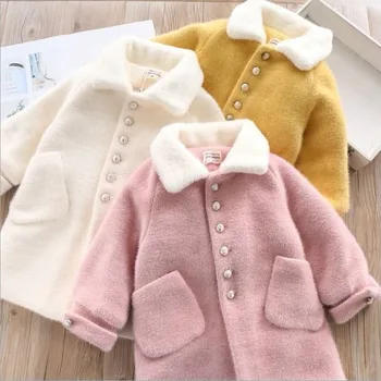 

Girls Autumn and Winter Mink Velvet Thickened Jacket Fashion Winter Clothing Children Long Woolen Solid Color Coat 2020 New