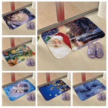 

Blue Christmas Flannel Mat Xmas Floor Mat Santa Non-slip Doormat Kitchen Bathroom Decor 2021 Merry Christmas Decor For Home