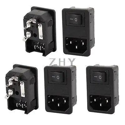 

AC 250V 10A Rocker Switch IEC320 C14 Male Plug Power Inlet Socket w Fuse 5Pcs