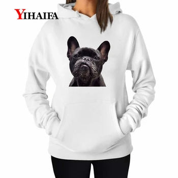 

YIHAIFA gym bluzy Womens Hoodie Funny Black Dog Printed itself Hoodies Casual Sweatshirts Pullover Coat