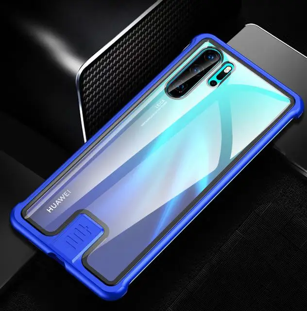 Модный чехол для huawei P30/Pro 9h твердость прозрачное закаленное стекло и Алюминиевый металлический слайдер для huawei P30 Pro тонкий жесткий - Цвет: Синий