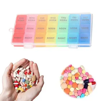 

Colorful English 21 Grids Pill Box Portable Monthly Pill Organizer Container Storage Box Medicine Case