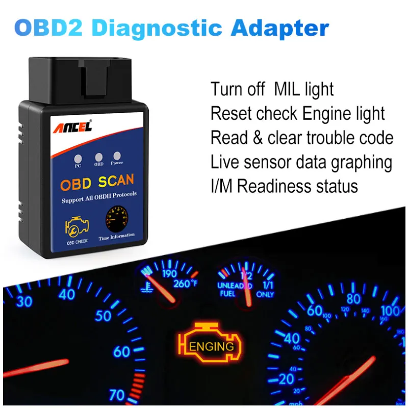 Ancel OBD2 сканер Bluetooth работает на Android ODB Автомобильный считыватель кода двигателя OBD