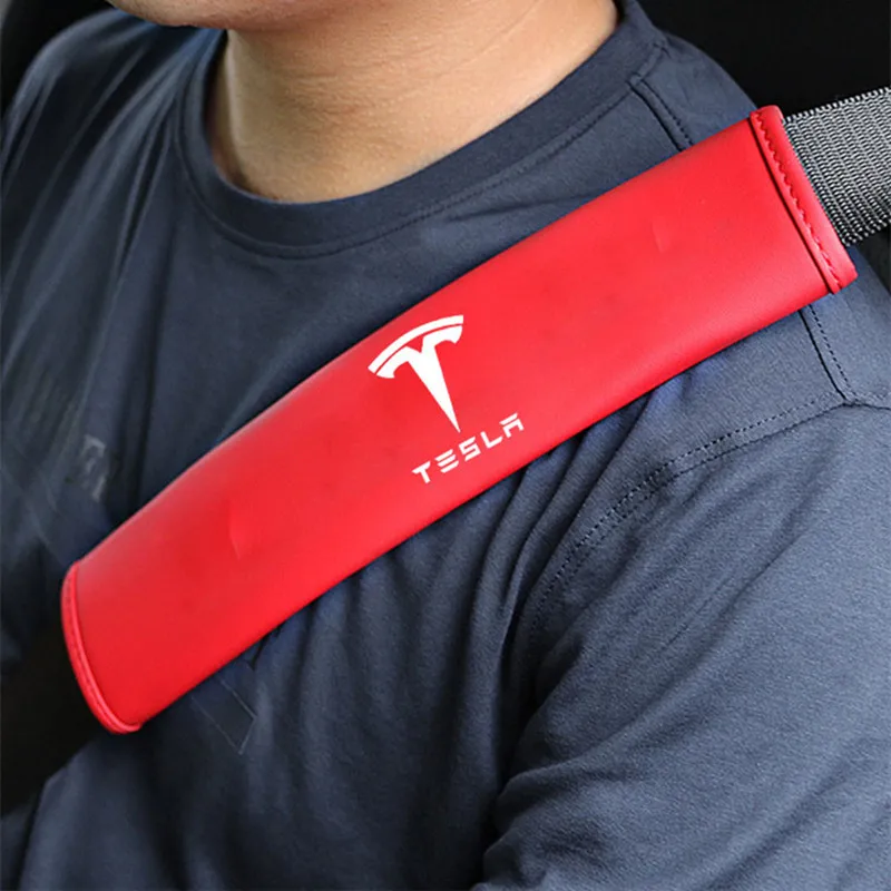 Для Tesla модель 3 S X красный черный ремень безопасности наплечный Коврик защитный чехол 2 шт - Название цвета: Красный