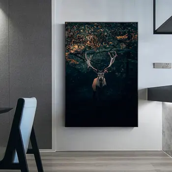 

Canvas Painting Deer in Forest Poster Animal Paintings Landscape Posters and Prints for Living Room Decor Wall Home Decoration