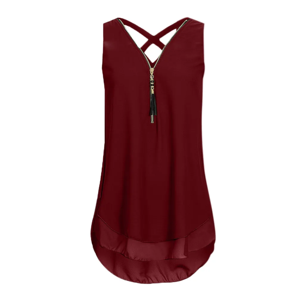 Sleeveless Zipper Fashion Tank Top - Image 4