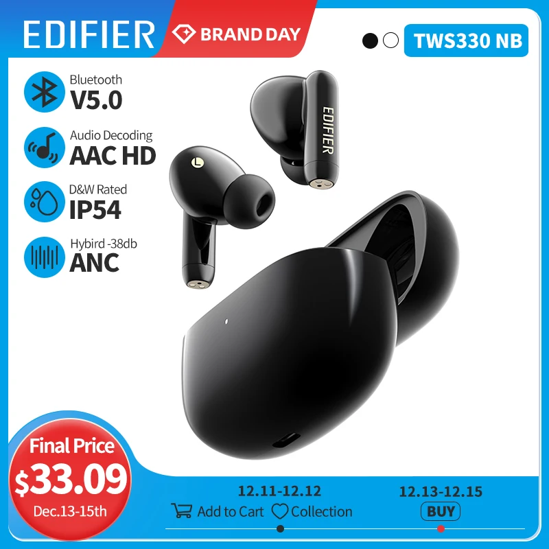  EDIFIER TWS330NB Гибридные ANC беспроводные наушники TWS Bluetooth Наушники Bluetooth 5.0 Быстрая зарядка AI Телефонный звонок с шумоподавлением блютуз нау…