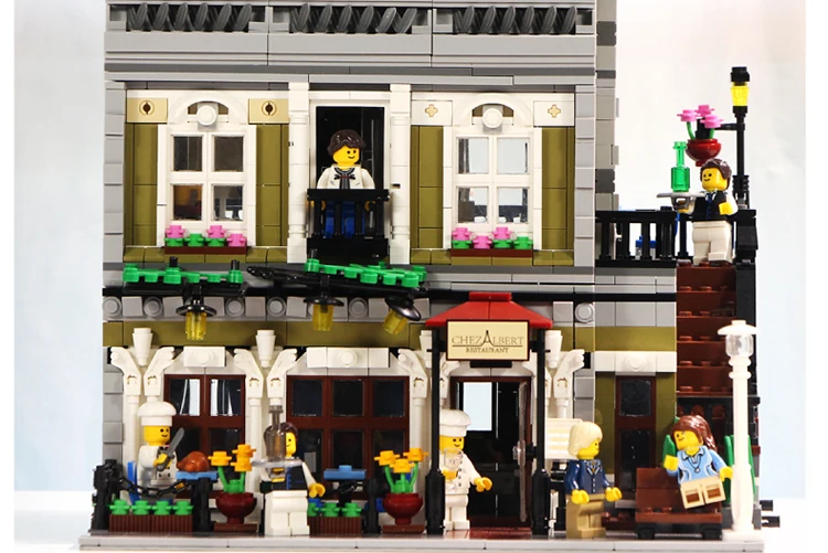 Бесплатная доставка по DHL Конструктор "Парижский ресторан" с видом на город, серия строительных блоков, кирпичи с фигурными игрушками для