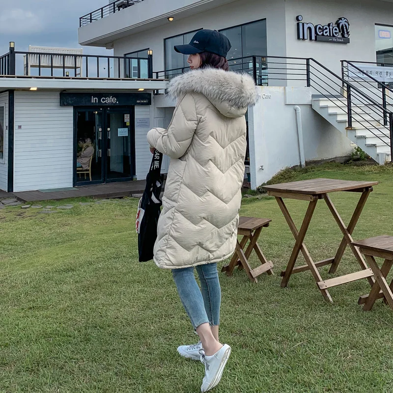 off white Размера плюс, зимняя женская куртка с большим меховым воротником, ватные пальто, женская куртка с капюшоном, пуховое хлопковое пальто, теплая парка - Цвет: off white