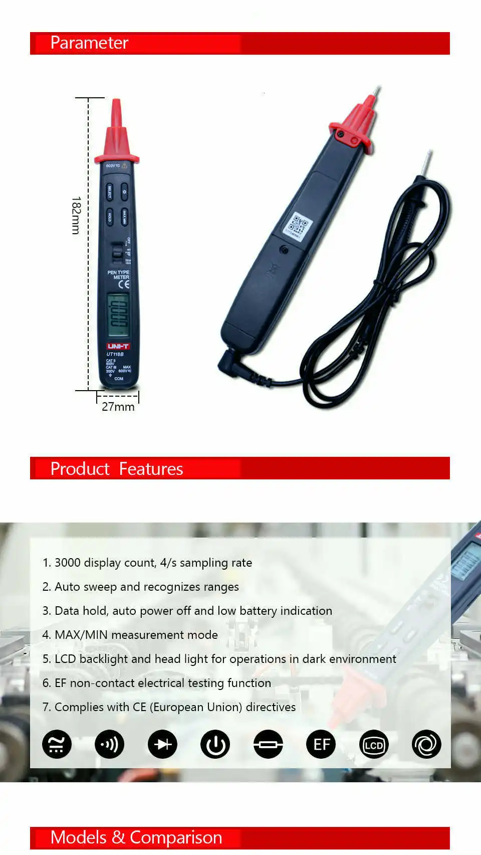 UNI-T UT118B Ручка Тип Цифровой мультиметр EF функция мультиметры AC/DC тестеры напряжения