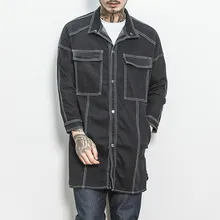 Мужской джинсовый Тренч, пальто с длинным рукавом, мужские куртки на весну и осень, Повседневная джинсовая куртка, пальто, джинсовый Повседневный Тренч