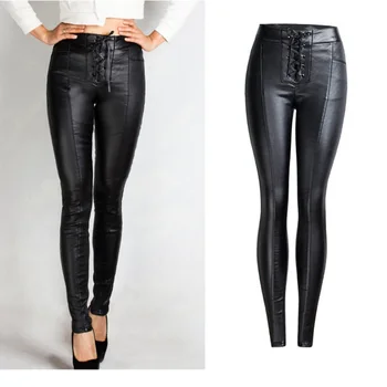 

Sexy Black Pu Leather Winter Pants Plus Velvet Push Up Skinny Women Plus Size High Waisted Slim Femme Fall 2019 Sale Items