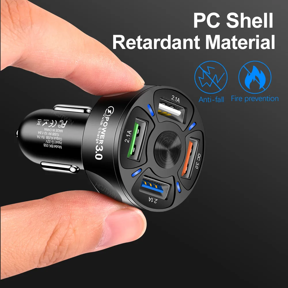 USB Car Charger Quick Charge 3.0 QC3.0 4 USB Ports Fast Charging Car USB Charger For IPhone Xiaomi Huawei Samsung Mobile Phone