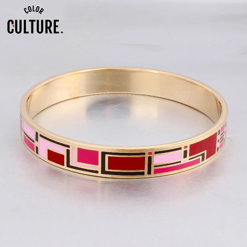 10mm Stainless Steel Bracelet Female Retro Pated Jewelry Design Geometry Enamel Bracelet Bangle for Women