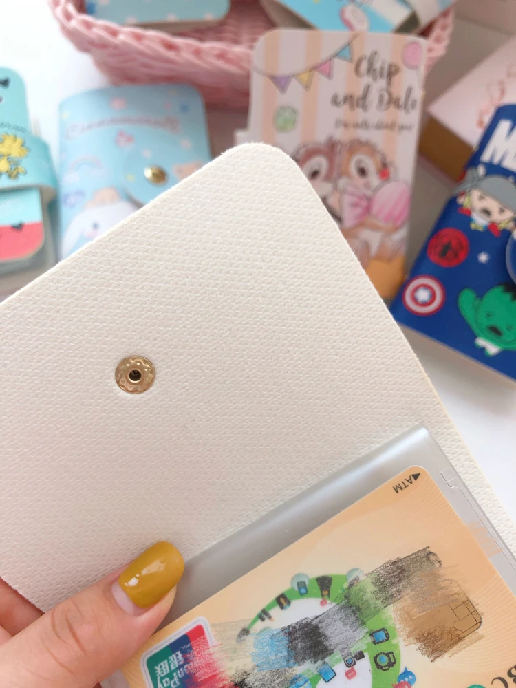 10 Pcs Cartoon Kitty Doraemon Stitch Melody Twin Stars Princess Minnie Pu Leather Card Storage Bag Hasp Holder