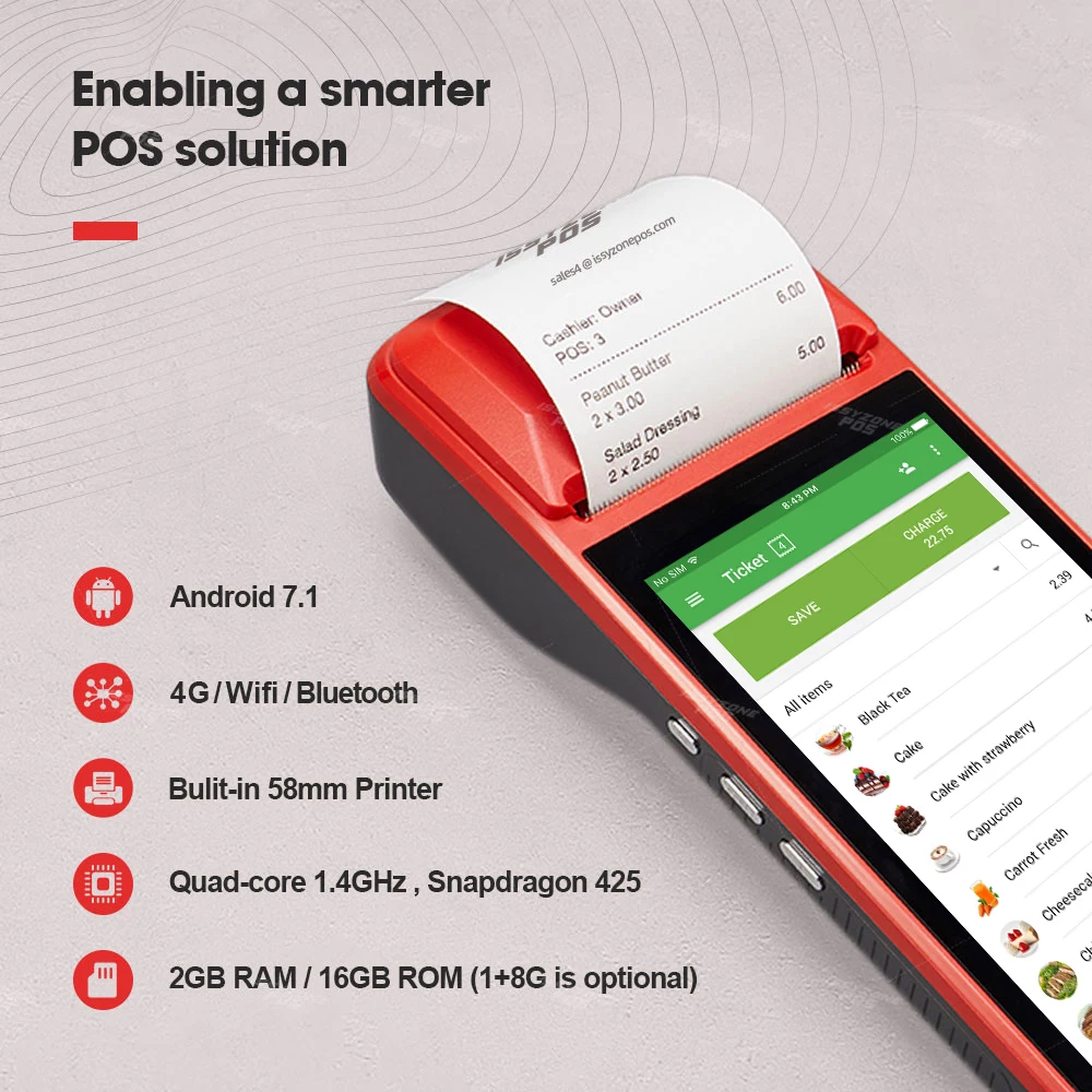 ISSYZONEPOS PDA Android 7 1 58 мм Bluetooth принтер термальный сканер 4G WiFi NFC мобильный заказ pos