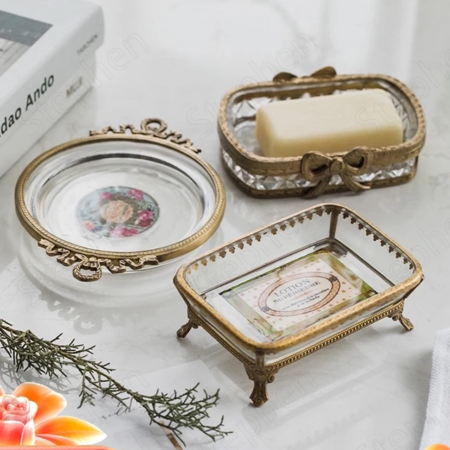 Vintage Carved Brass Glass Soap Holder Pastoral Soap Dish Ornaments Relief  Craft Crystal Bow Soap Organizer Bathroom Accessories - AliExpress