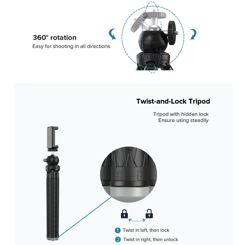 APEXEL professional extendable Flexible SLR Tripod 360 Rotation Vertical Shooting Phone tripod Holder for Gopro Sony Nikon Phone