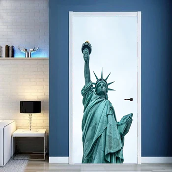 

3D Print USA Statue of Liberty Waterproof Entire Door Sticker Creative Stickers Door Wall Sticker DIY Mural Bedroom Home Decor