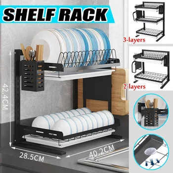 

Stainless Steel Kitchen Shelf Organizer Dishes Drying Rack Over Sink Drain Rack Kitchen Storage Countertop Utensils Holder