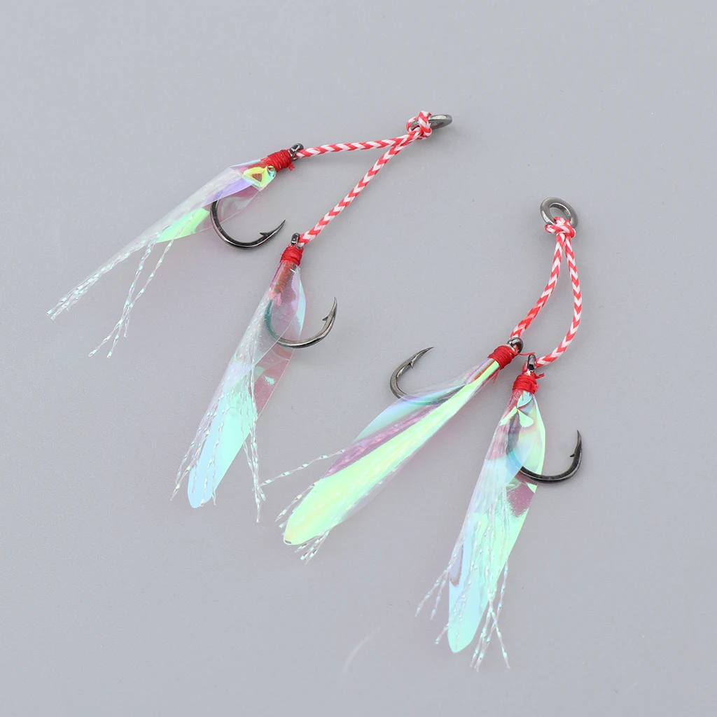 2Pcs Double Fish Hooks Jigging Assist Bait Fishing Hook With Shining PE Line High Carbon Steel Barbed Hook