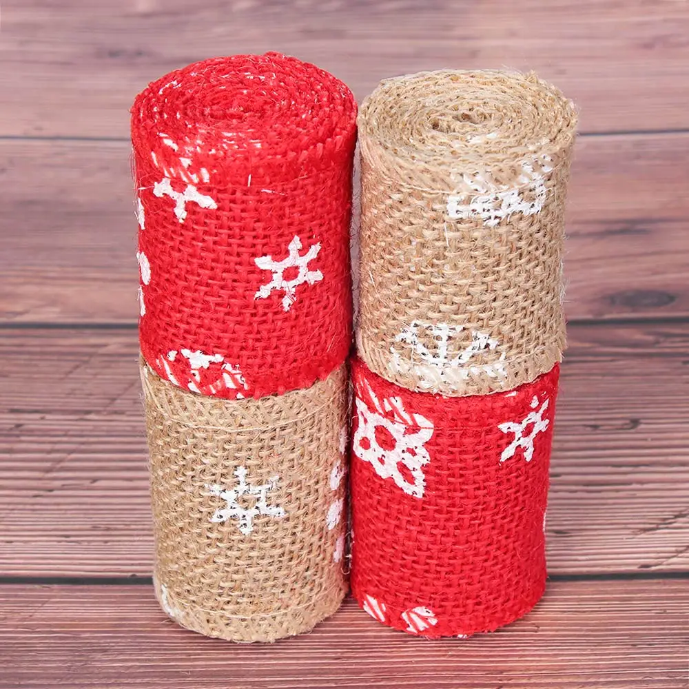 

2Sizes Merry Christmas Jute Burlap Hessian Ribbon Snowflake Trims Tape Roll Vintage Rustic Wedding Decoration Wedding Supplies