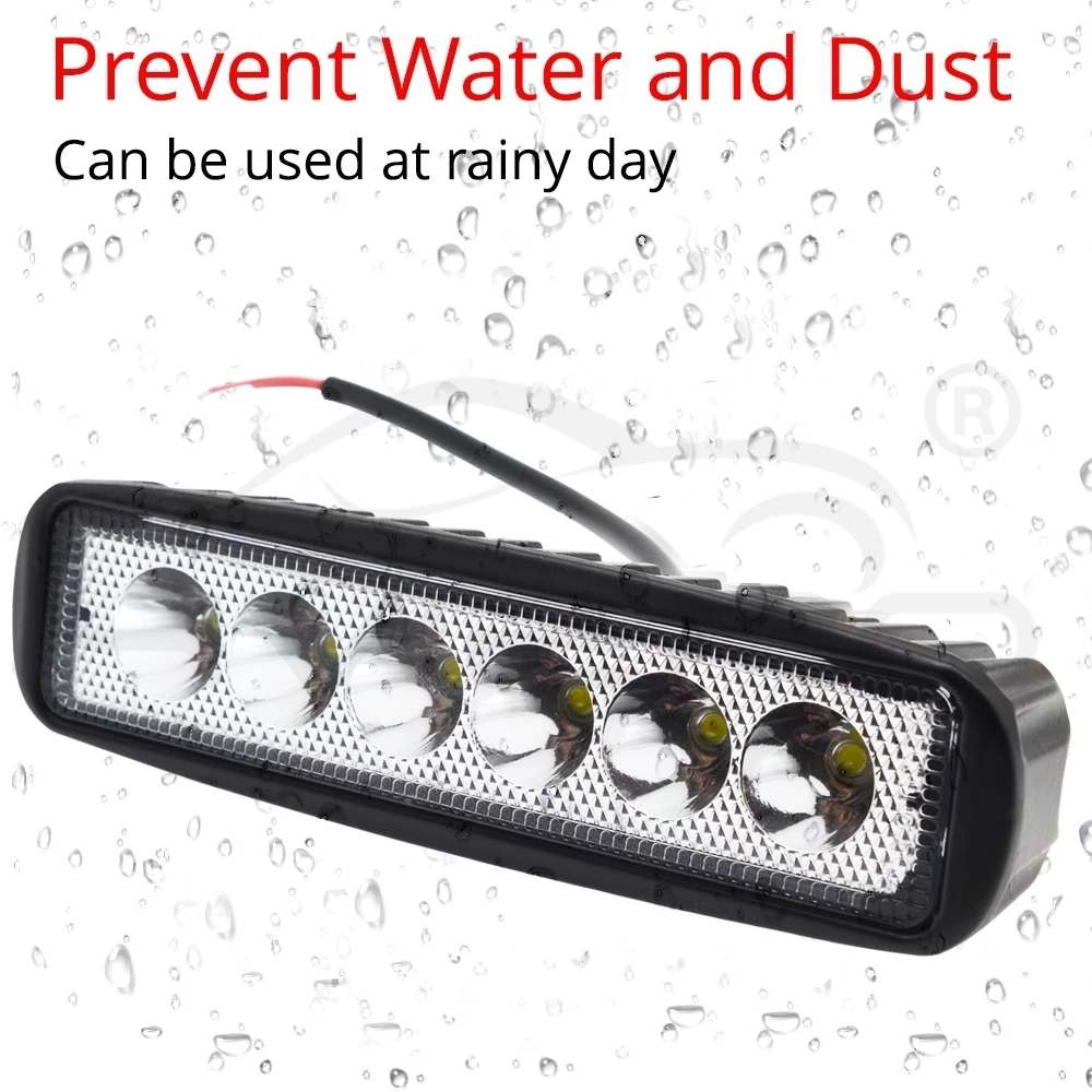 18W 12V LED Work Light Bar 6Leds Spotlight Flood Lamp Driving Fog Offroad White Work Car Light for Ford Toyota SUV 4WD led beams (5)