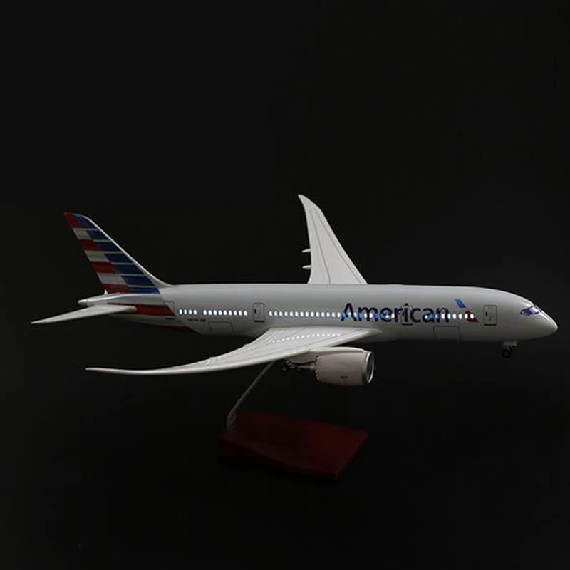 with light 47 см 1/130 масштаб самолет Airbus B787 американская авиакомпания модель светодиодный светильник колесо литье под давлением пластиковая Смола самолет для сбора подарок - Цвет: with light