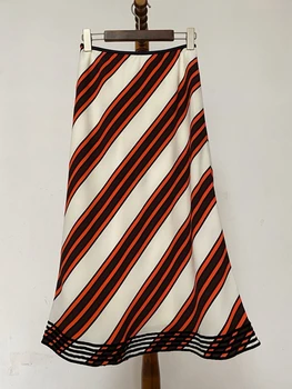 

2020 Spring And Autumn New Style WOMEN'S Street Versatile Mixed Colors Diagonal Stripes Skirt 0320