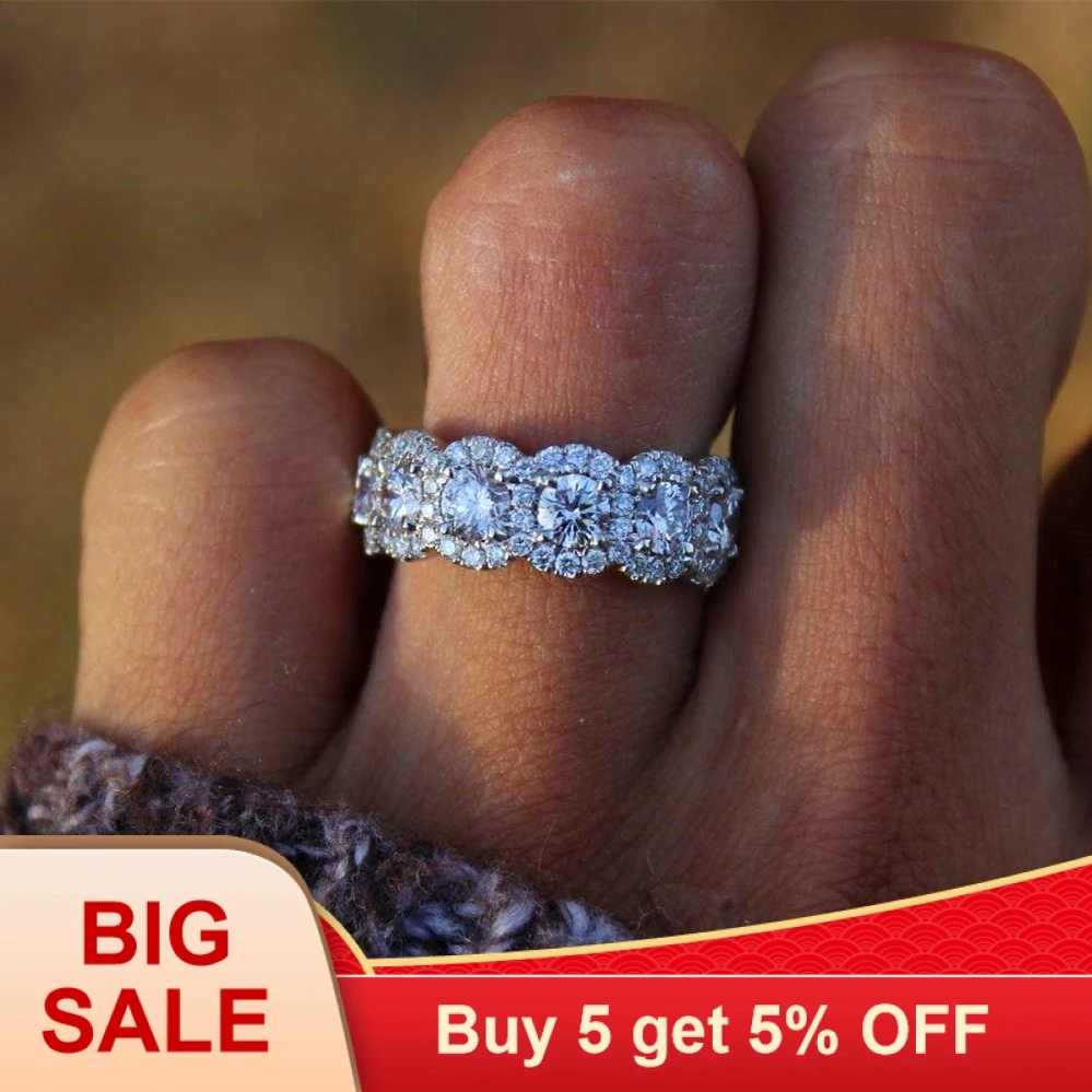 Female Big Crystal Round Engagement Ring 925 Silver Zircon Stone Ring Vintage Wedding Rings For Women wedding rings finger rings engagement rings zircon rings fashion ring crystal rings stone rings