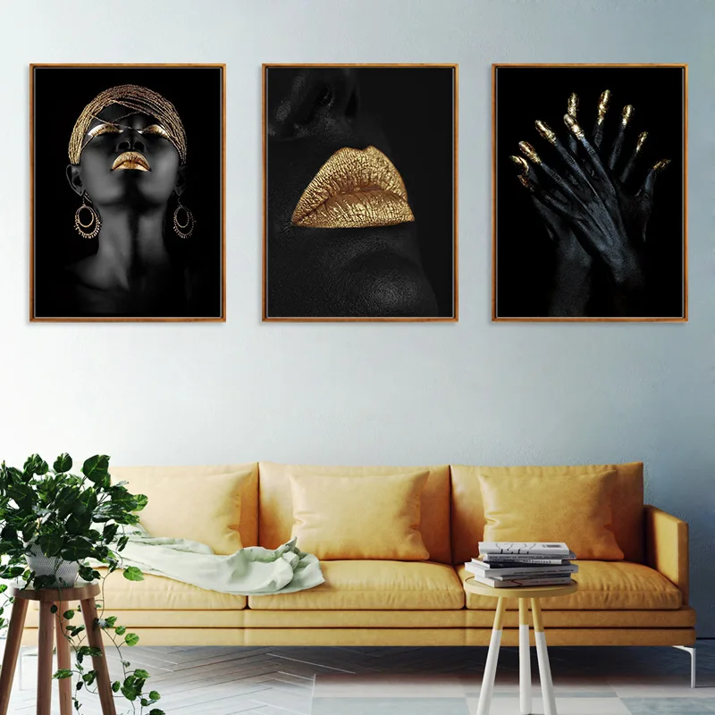 Африканская Женская художественная краска ing сексуальные Золотые губы декоративные картины гостиной коридора Висячие безрамные рисунок на холсте по номеру