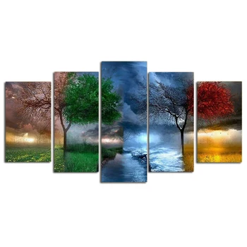 

5PCS Frameless Wall Picture 3D Modern Flowers Tree Wall Sticker Canvas Print for Living Room Home Hotel Decoration 40-80CM