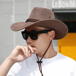 2021 NEW Men Summer Cowboy Sun Hat Flax Breathable Outdoor Caps Unisex Comfortable Cycling Sun Hats Wild Jazz Picnic Golf