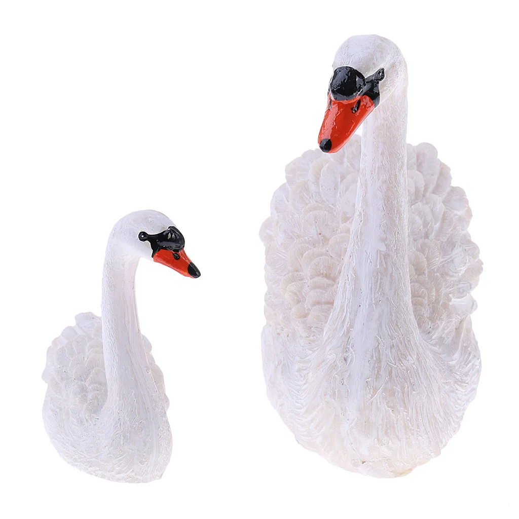 1 Pair Resin Swan Miniature Sculpture Figurine for Office Garden Yard Lawn Decorative Accessory Ornament