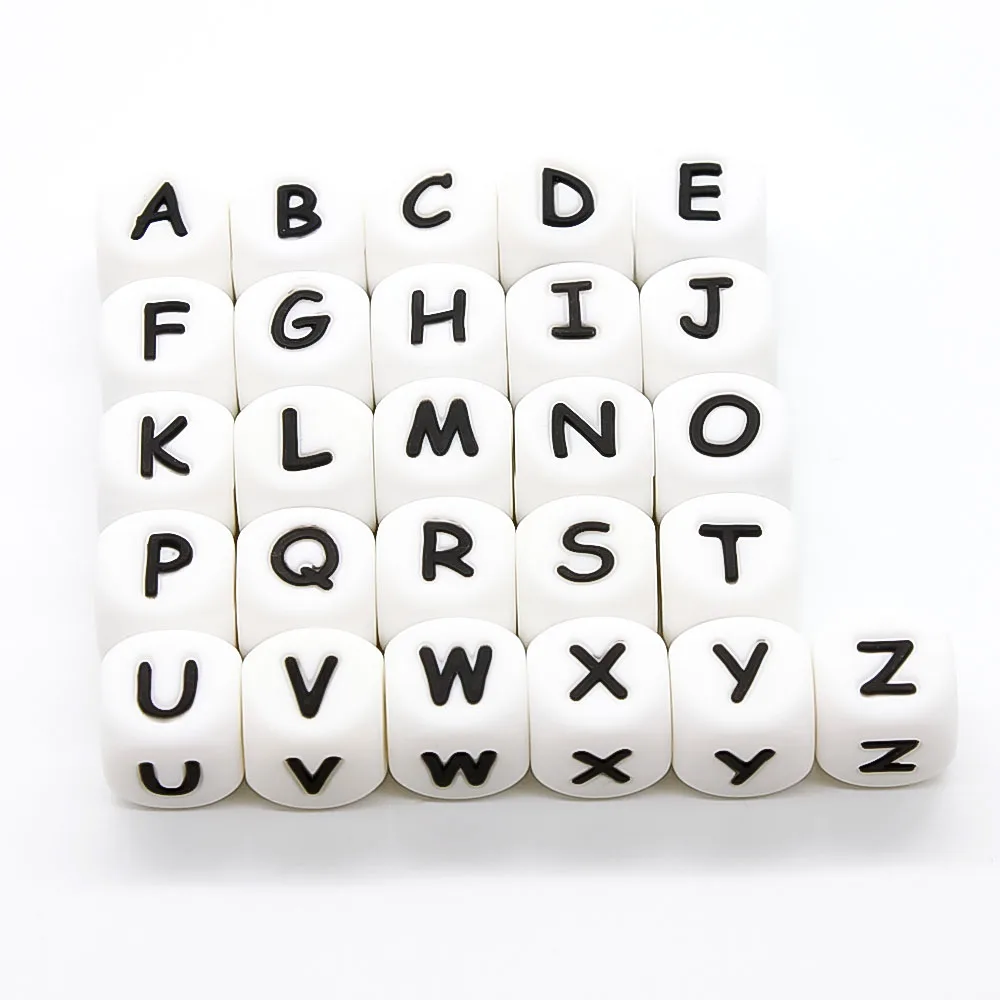 

Cute-idea 20pcs Letter Silicone Beads 12mm Baby Teether sensory Beads Chewing Alphabet Bead For Handmade DIY Teething products