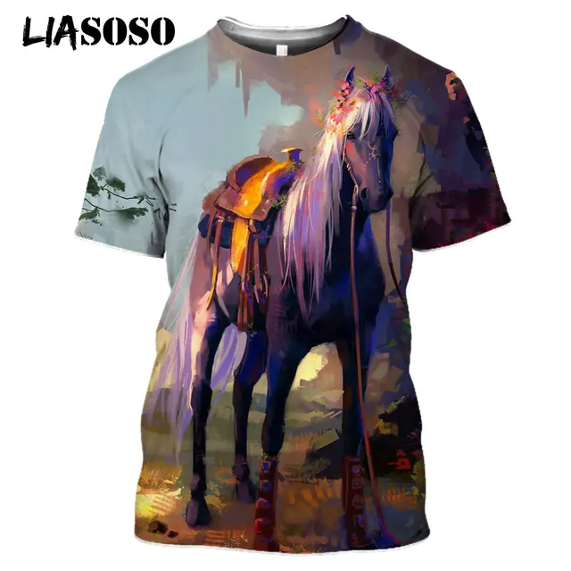 LIASOSO 2021 3D Print Robust Horses Snow Anime Horse Animals Tshirt Women Men Casual T-shirt Pullover Short Sleeve Large Clothes 13
