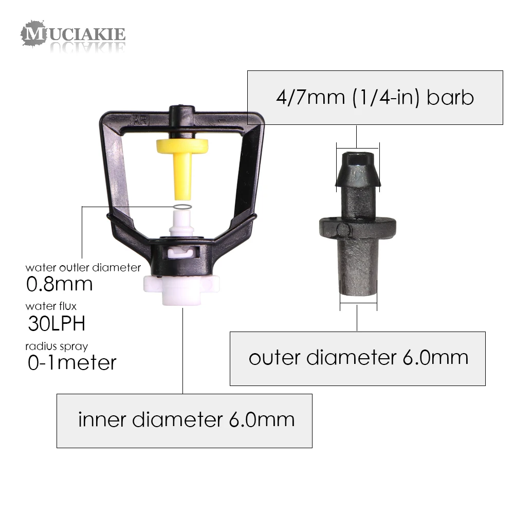 20PCS 30LPH Refraction Misting Nozzle 4/7mm Barbed Garden Cooling Irrigation Atomization Sprinklers Spray Mist Atomiser