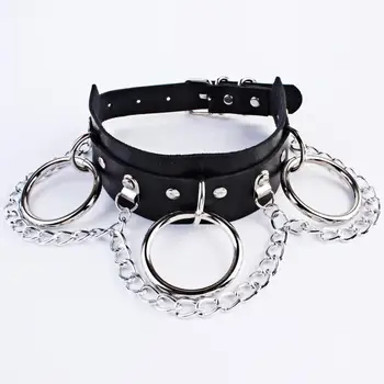 

New 100% Leather Choker collar for women goth punk choker chain silver color harajuku Collar Sexy Vegan chocker bondage jewelry