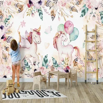 

Custom 3D wallpaper mural Nordic hand-painted unicorn children's room background wallpaper mural