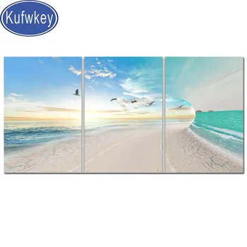 

DIY diamond embroidery Sunset Ocean Wave Sea Beach Diamond Painting Full square round Romantic Landscape Cross Stitch 3 Piece,